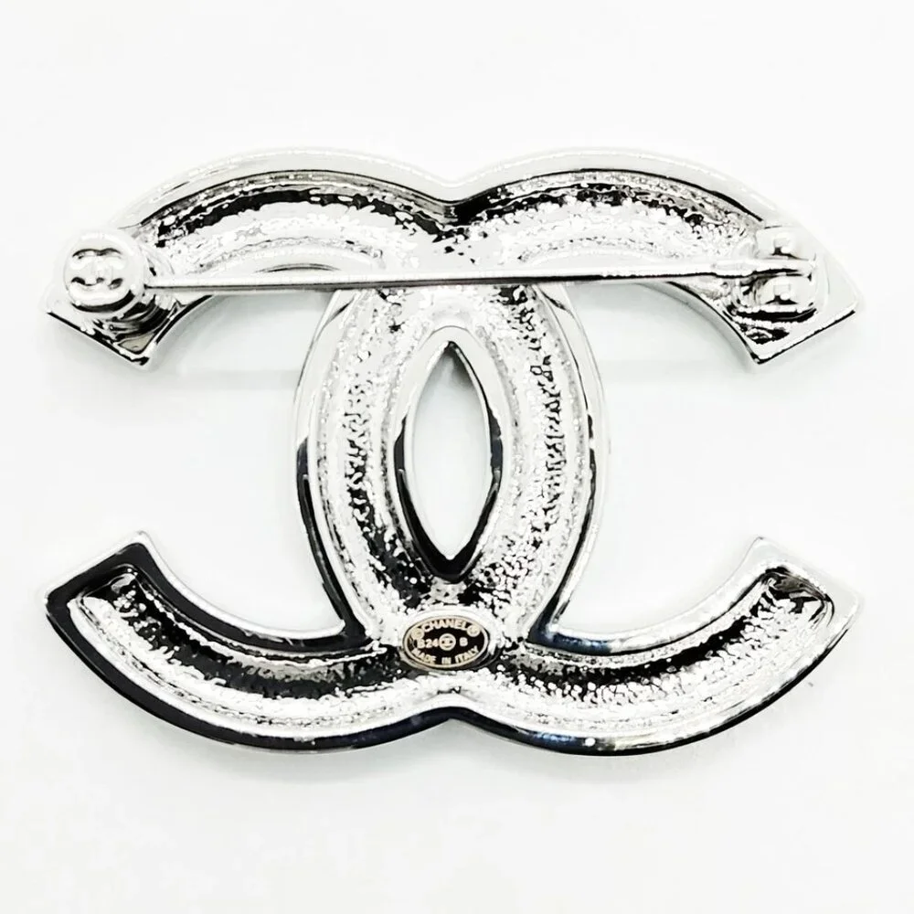 Chanel Brooch Pin Silver Black B24 B 597-051025